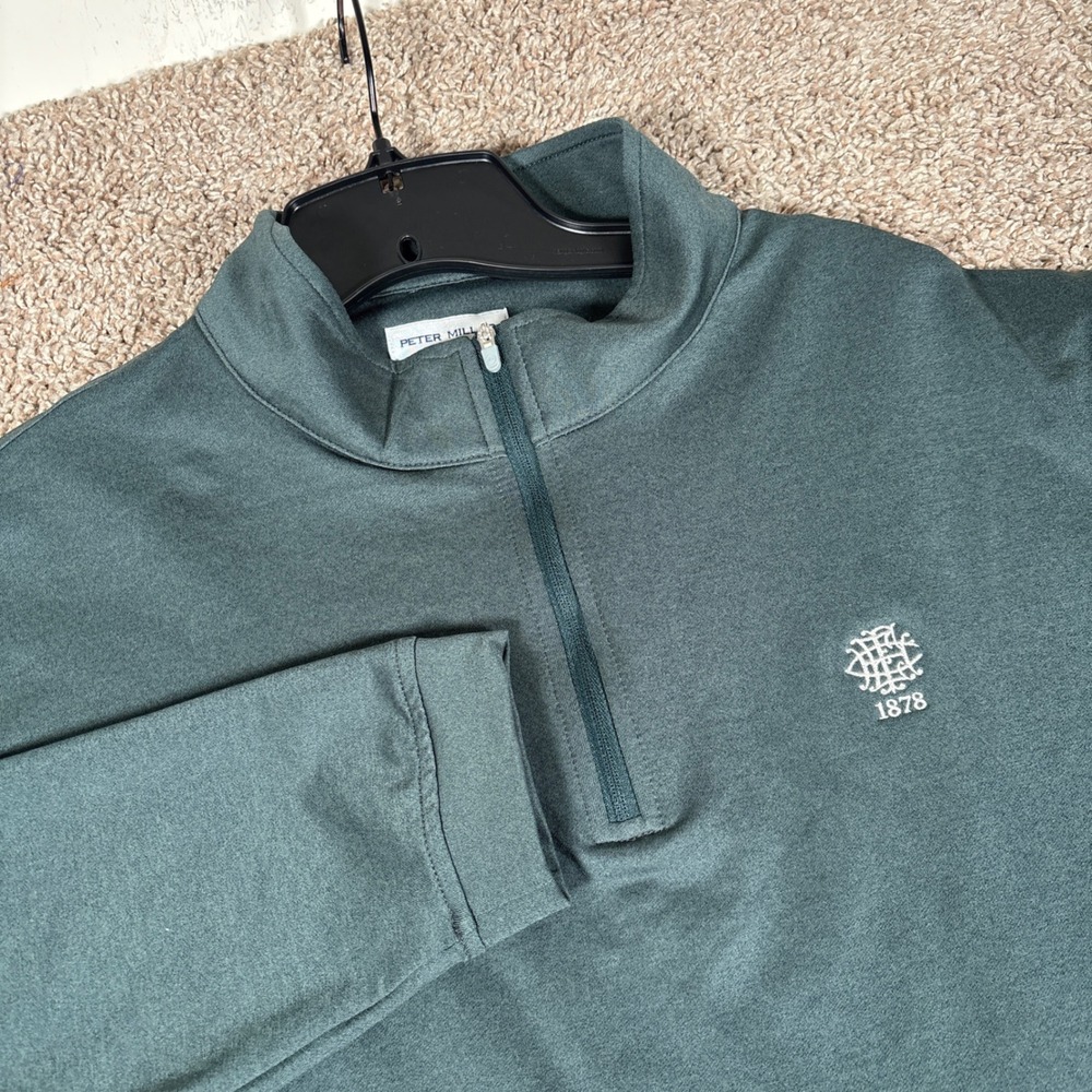 Peter Millar Mens XL Quarter Zip Pullover Green 1878 Crest Logo Performance Golf